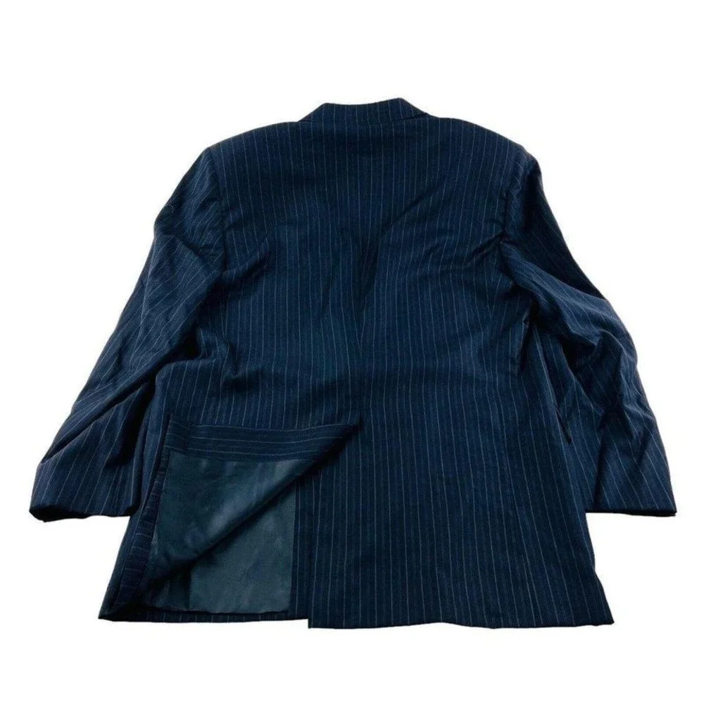 Hickey Freeman Blue w/ Gray Stripe Loro Piana Super 120 Wool‎ Blazer Size 44L